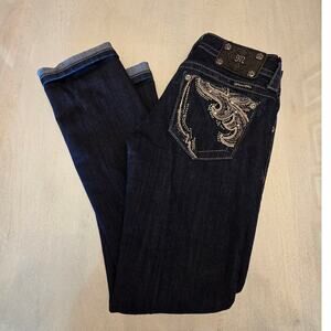 Miss Me Women's Denim Capri Jean SZ 25 Dark Wash Embroidery Rhinestones